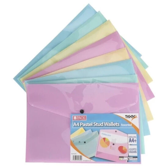 Auslauf 😀 Tiger Stationery - Brieftasche Mit Druckknöpfen, A4 8er-Pack SG21643 (Einheitsgröße) (Pastell-Lila/Pastellgrün/Pastellblau/Pastel Geld) 💯 1 Auslauf 😀 Tiger Stationery - Brieftasche Mit Druckknöpfen, A4 8er-Pack SG21643 (Einheitsgröße) (Pastell-Lila/Pastellgrün/Pastellblau/Pastel Geld) 💯