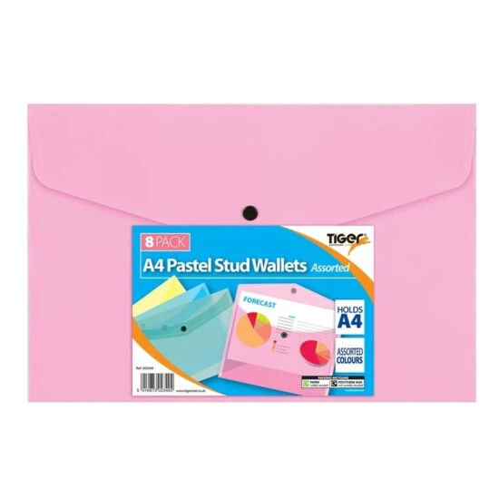 Auslauf 😀 Tiger Stationery - Brieftasche Mit Druckknöpfen, A4 8er-Pack SG21643 (Einheitsgröße) (Pastell-Lila/Pastellgrün/Pastellblau/Pastel Geld) 💯 3 Auslauf 😀 Tiger Stationery - Brieftasche Mit Druckknöpfen, A4 8er-Pack SG21643 (Einheitsgröße) (Pastell-Lila/Pastellgrün/Pastellblau/Pastel Geld) 💯 – Bild 3