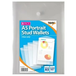 Aktion 😍 Tiger Stationery - Brieftasche Mit Druckknöpfen, Portrait, A5 5er-Pack SG21649 (Einheitsgröße) (Transparent) 👍